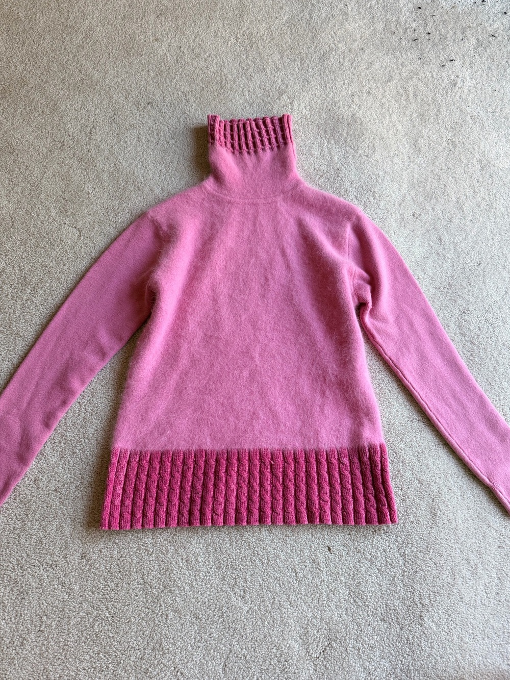 Pink Turtleneck Contrast-Hem Women's Sweater